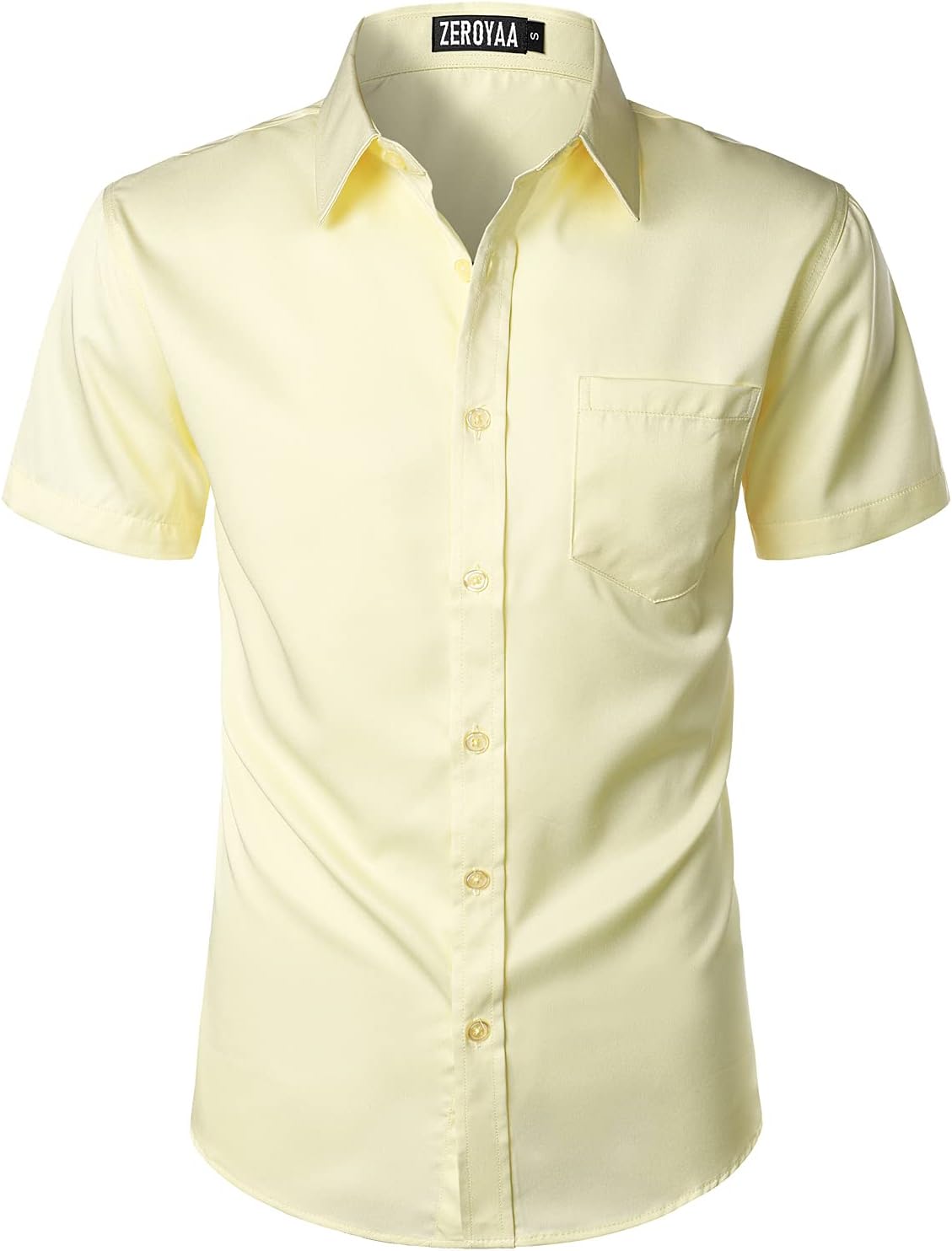 ZEROYAA Men's Casual Urban Stylish Slim Fit Short Sleeve Button Up Dress Shirt with Pocket