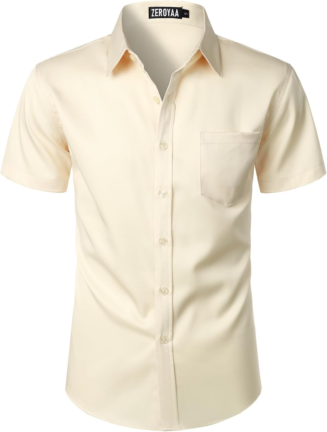 ZEROYAA Men's Casual Urban Stylish Slim Fit Short Sleeve Button Up Dress Shirt with Pocket