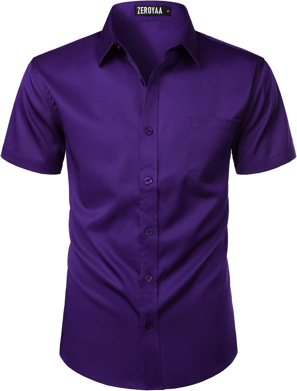 ZEROYAA Men's Casual Urban Stylish Slim Fit Short Sleeve Button Up Dress Shirt with Pocket