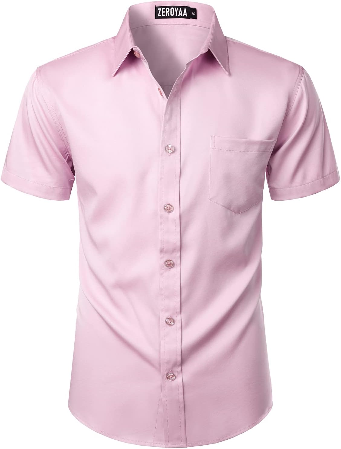 ZEROYAA Men's Casual Urban Stylish Slim Fit Short Sleeve Button Up Dress Shirt with Pocket