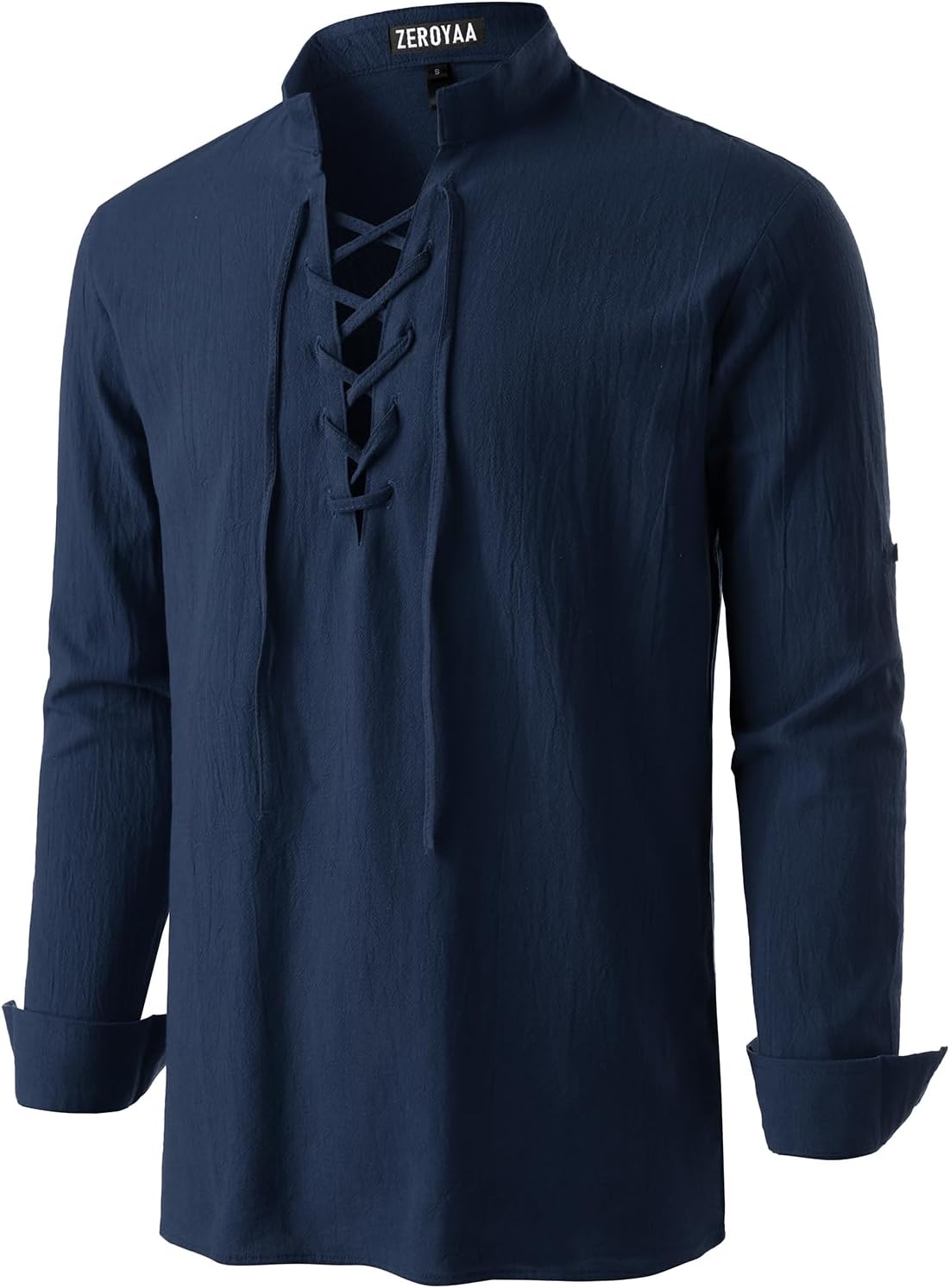ZEROYAA Men's Medieval Vintage Long Sleeve Lace Up Shirt Renaissance Costume for Halloween Viking Pirate Cosplay
