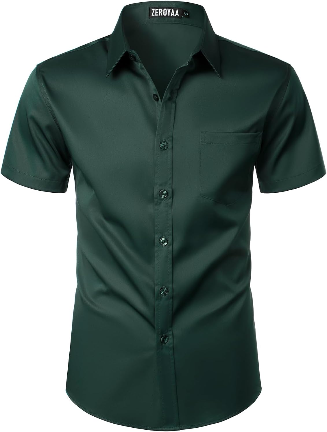 ZEROYAA Men's Casual Urban Stylish Slim Fit Short Sleeve Button Up Dress Shirt with Pocket