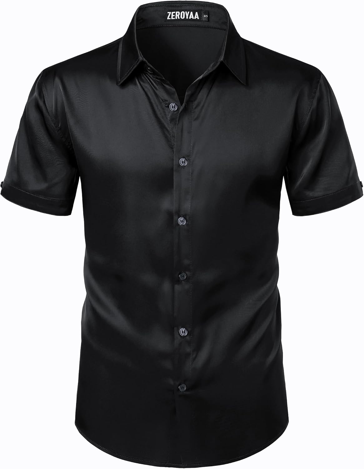 ZEROYAA Men's Hipster Shiny Silk Satin Shirt Regular Fit Short Sleeve Casual Button Down Dress Shirts for Summer Party