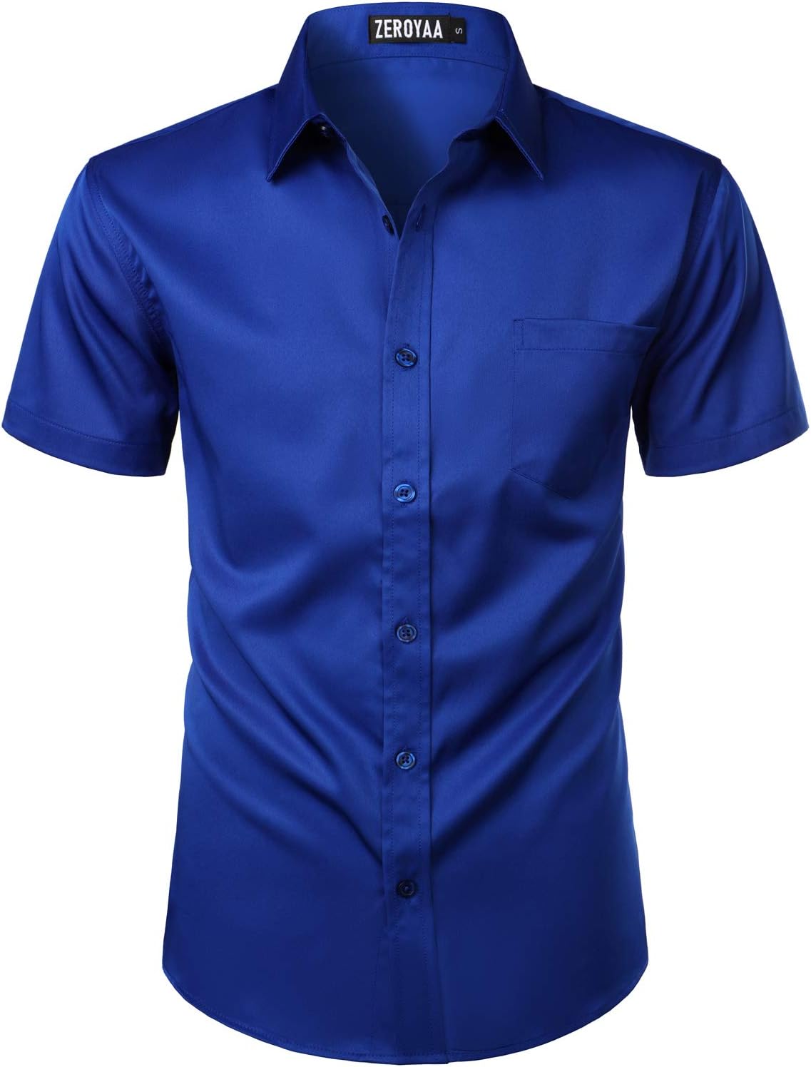 ZEROYAA Men's Casual Urban Stylish Slim Fit Short Sleeve Button Up Dress Shirt with Pocket