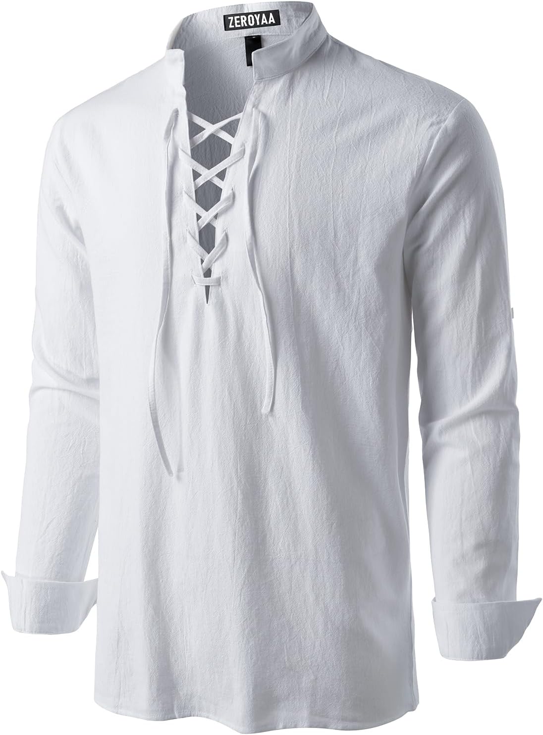 ZEROYAA Men's Medieval Vintage Long Sleeve Lace Up Shirt Renaissance Costume for Halloween Viking Pirate Cosplay