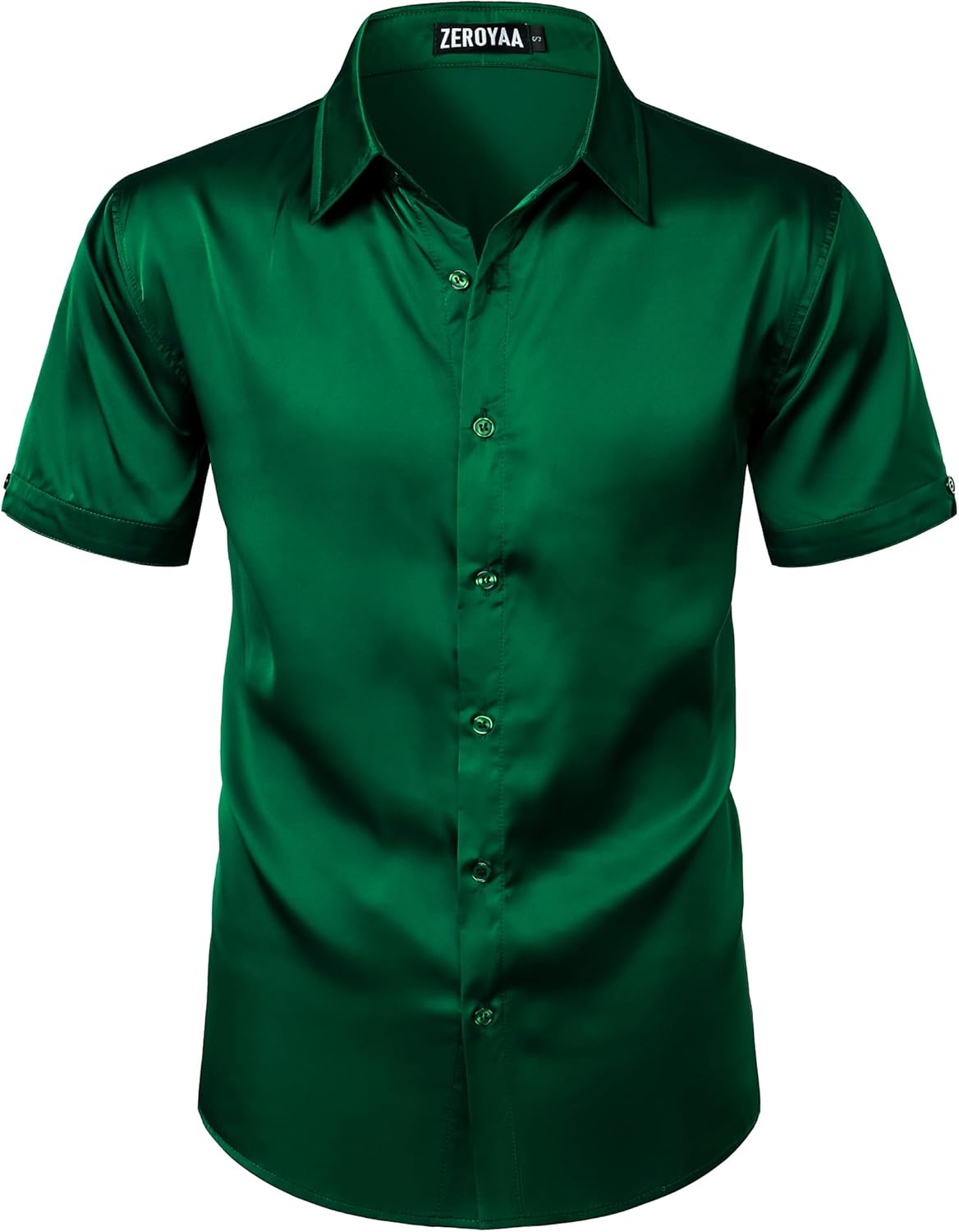 ZEROYAA Men's Hipster Shiny Silk Satin Shirt Regular Fit Short Sleeve Casual Button Down Dress Shirts for Summer Party
