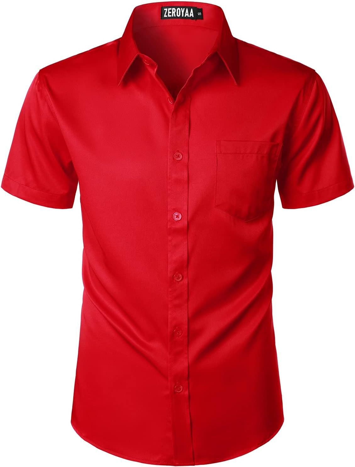 ZEROYAA Men's Casual Urban Stylish Slim Fit Short Sleeve Button Up Dress Shirt with Pocket