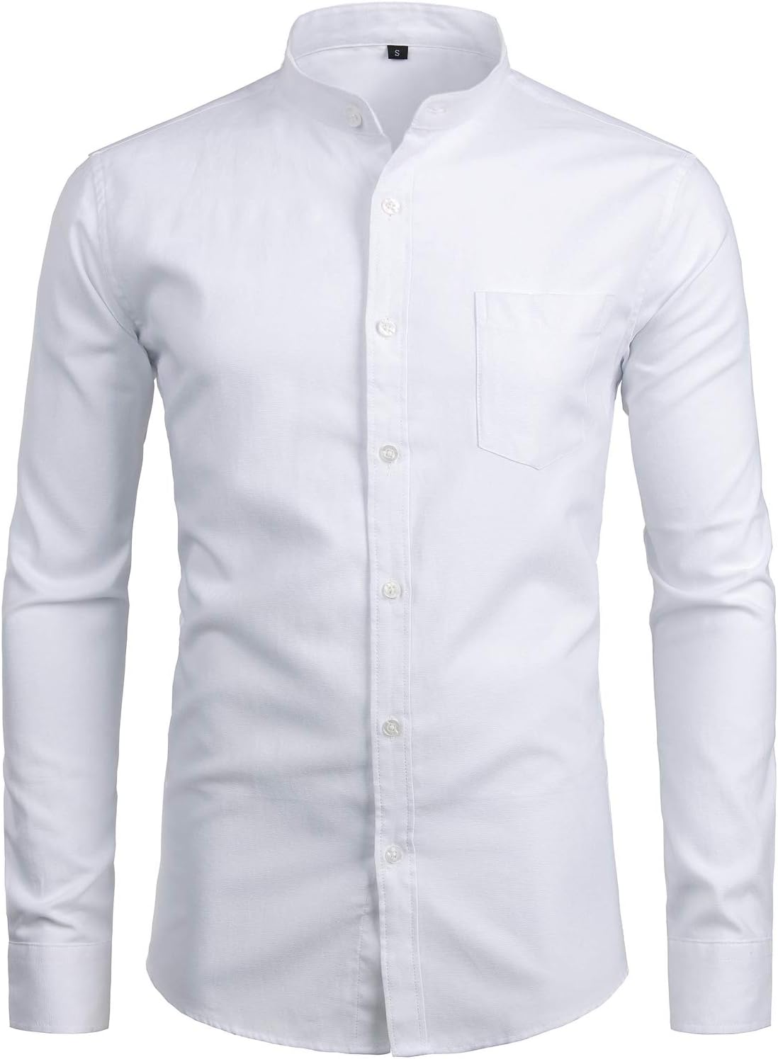 ZEROYAA Men's Hipster Mandarin Collar Long Sleeve Button Up Oxford Shirts with Chest Pocket
