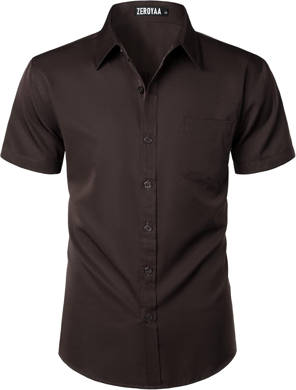 ZEROYAA Men's Casual Urban Stylish Slim Fit Short Sleeve Button Up Dress Shirt with Pocket