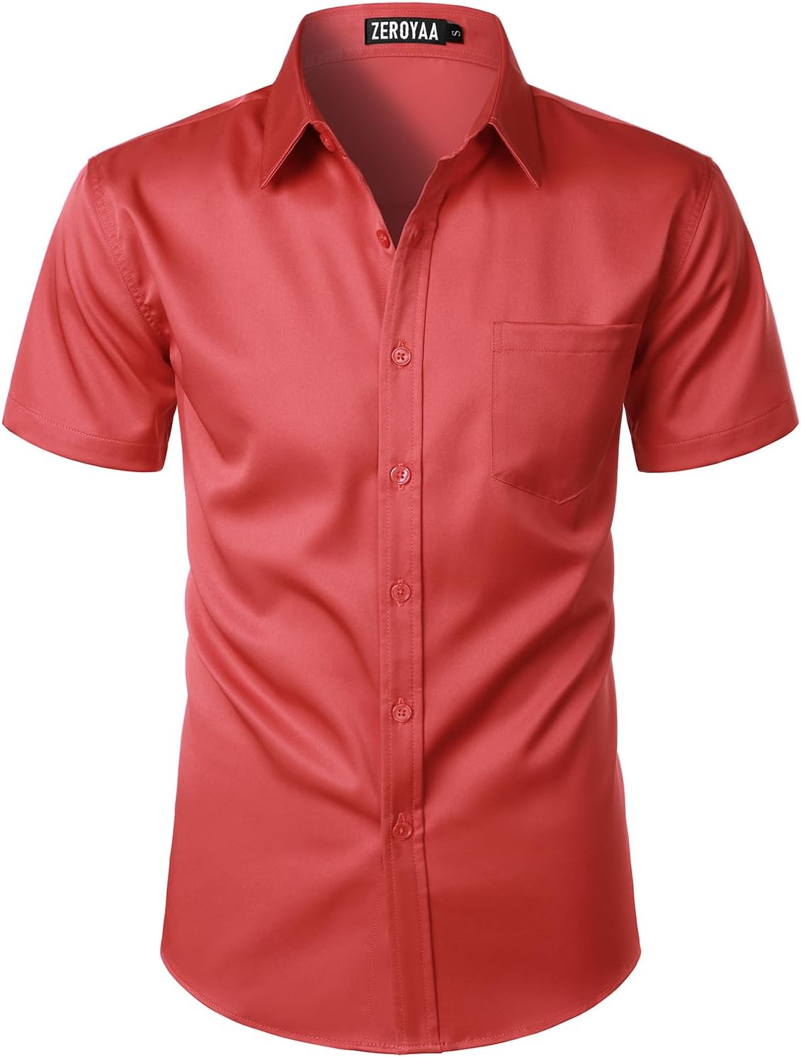 ZEROYAA Men's Casual Urban Stylish Slim Fit Short Sleeve Button Up Dress Shirt with Pocket
