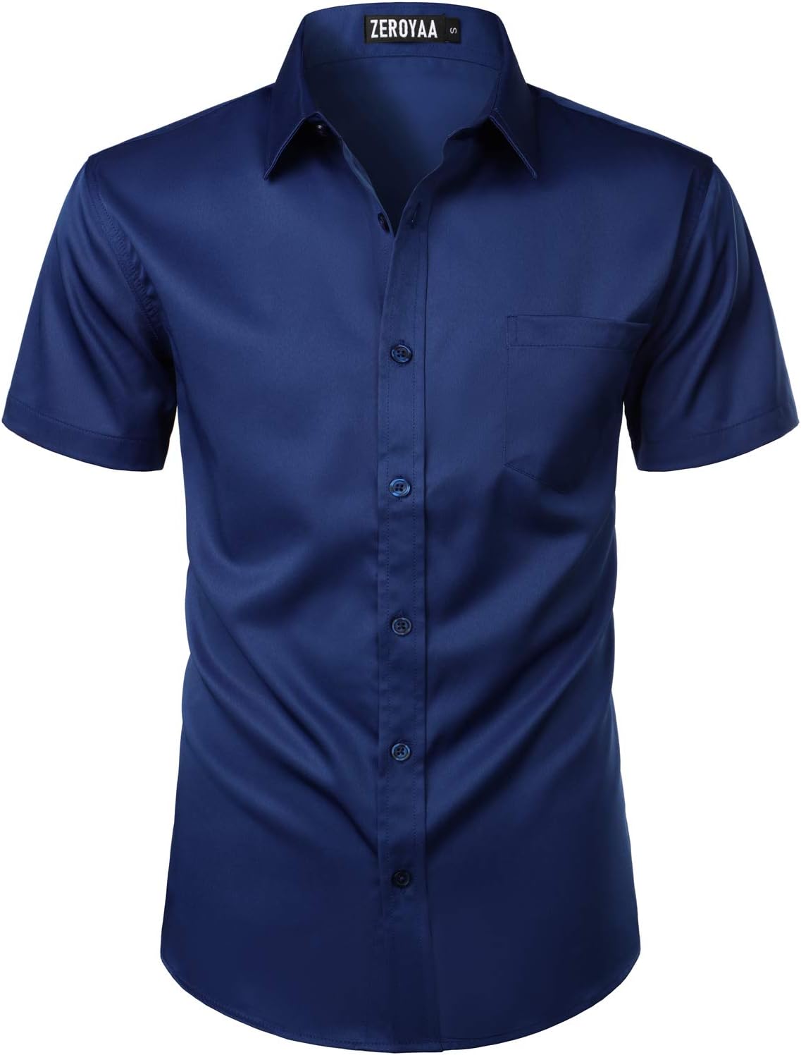 ZEROYAA Men's Casual Urban Stylish Slim Fit Short Sleeve Button Up Dress Shirt with Pocket