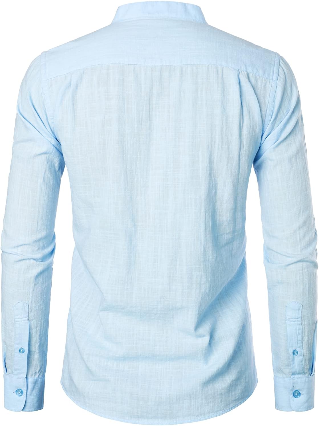 ZEROYAA Men's Fitted Cotton Linen Long Sleeve Banded Collar Button Up Shirts Lightweight Beach Tops with Pocket