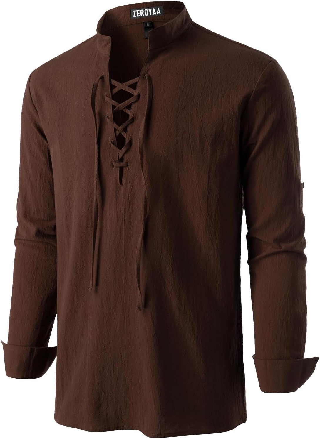 ZEROYAA Men's Medieval Vintage Long Sleeve Lace Up Shirt Renaissance Costume for Halloween Viking Pirate Cosplay