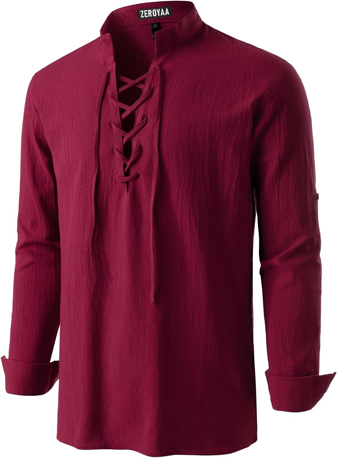 ZEROYAA Men's Medieval Vintage Long Sleeve Lace Up Shirt Renaissance Costume for Halloween Viking Pirate Cosplay