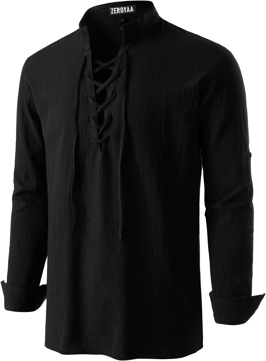 ZEROYAA Men's Medieval Vintage Long Sleeve Lace Up Shirt Renaissance Costume for Halloween Viking Pirate Cosplay