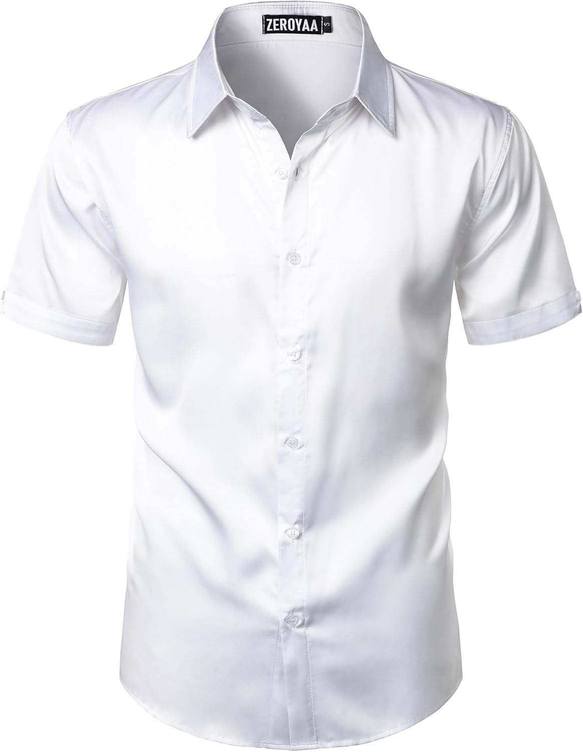 ZEROYAA Men's Hipster Shiny Silk Satin Shirt Regular Fit Short Sleeve Casual Button Down Dress Shirts for Summer Party