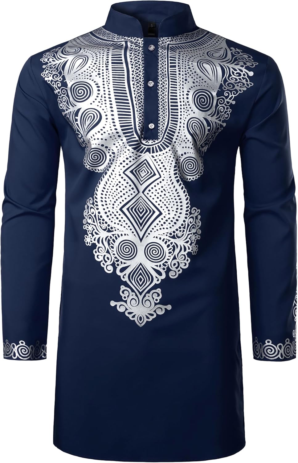 ZEROYAA Men's Traditional African Long Sleeve Dashiki Shiny Pattern Printed Dazzling Shirt