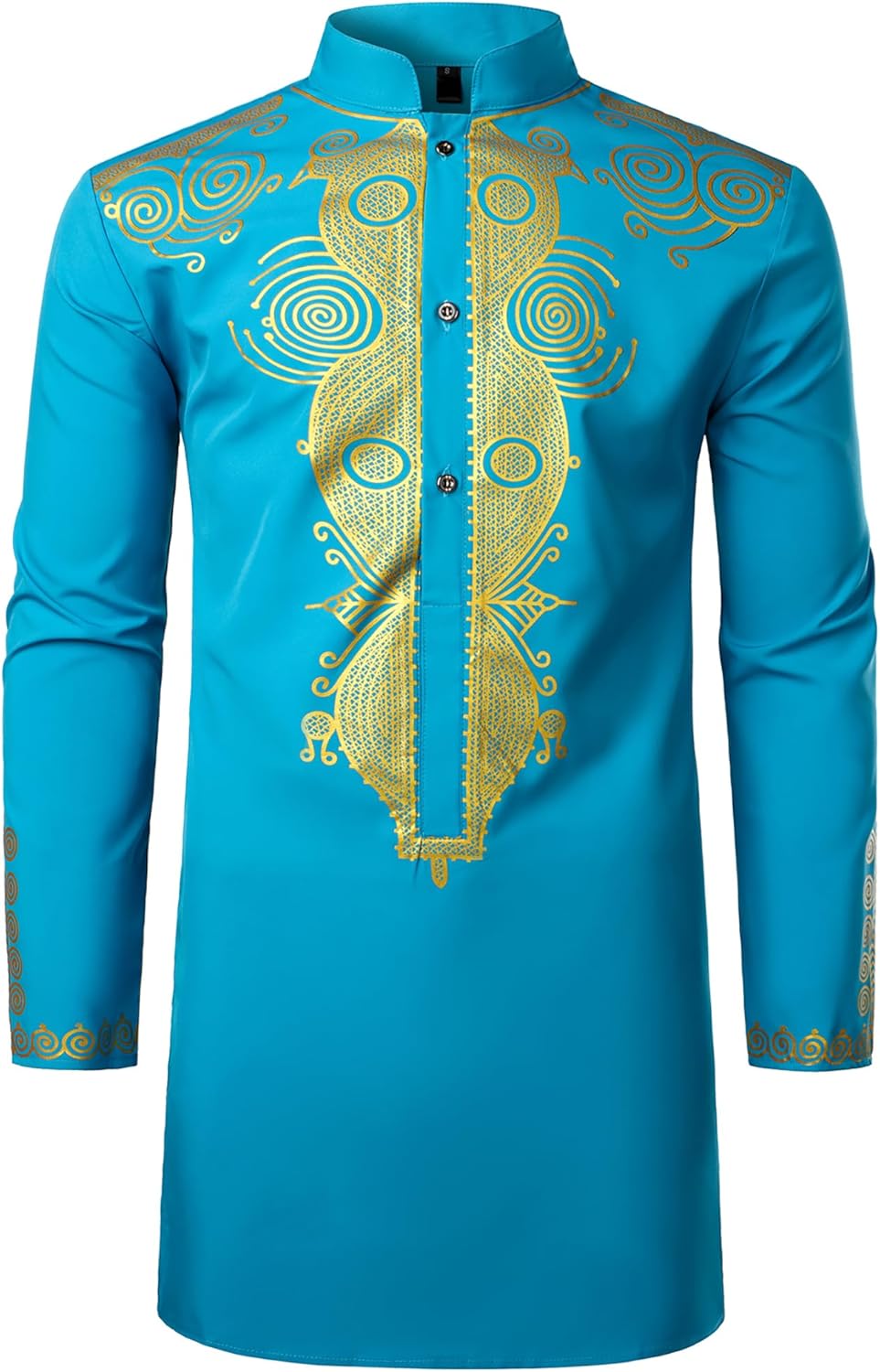 ZEROYAA Men's Traditional African Long Sleeve Dashiki Shiny Pattern Printed Dazzling Shirt