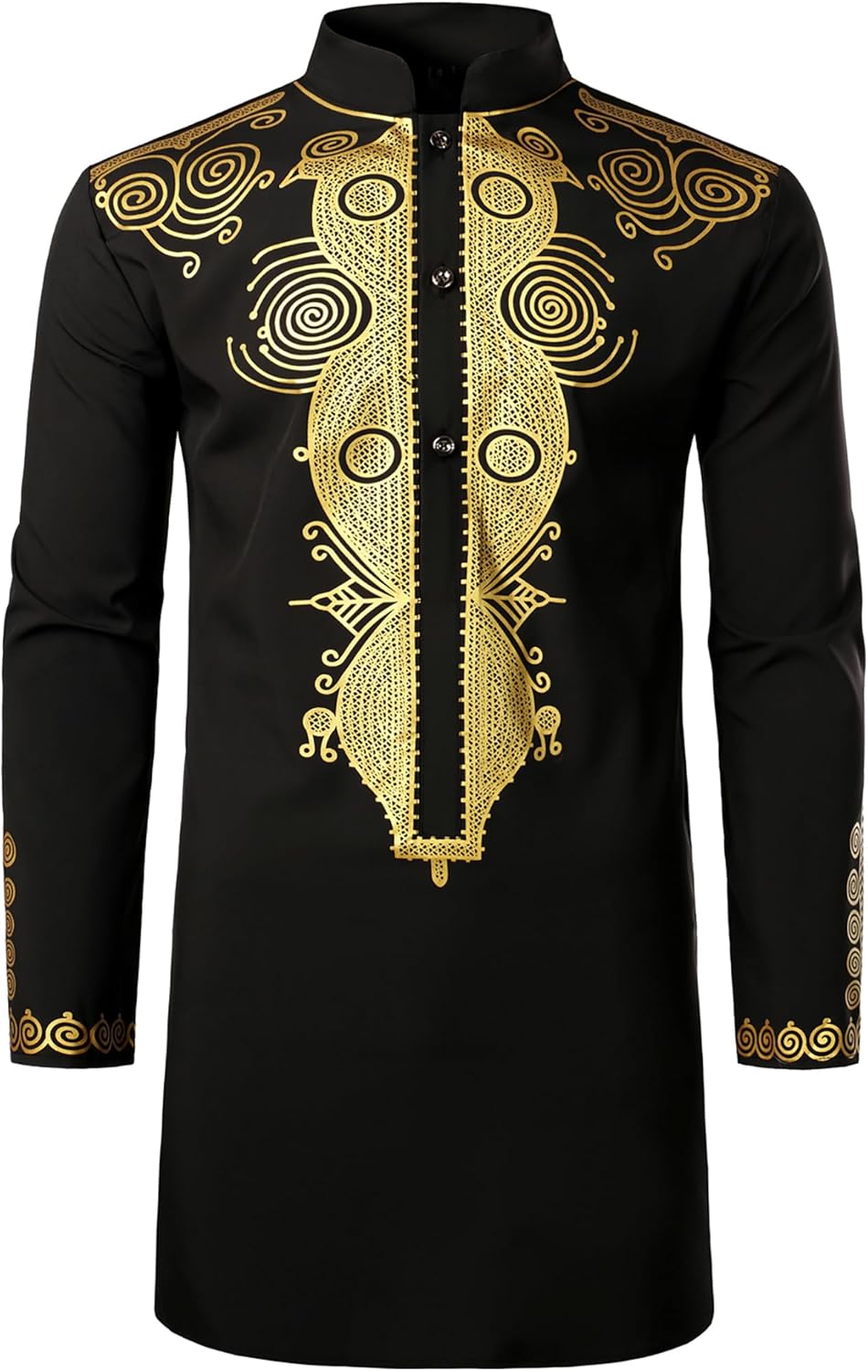 ZEROYAA Men's Traditional African Long Sleeve Dashiki Shiny Pattern Printed Dazzling Shirt