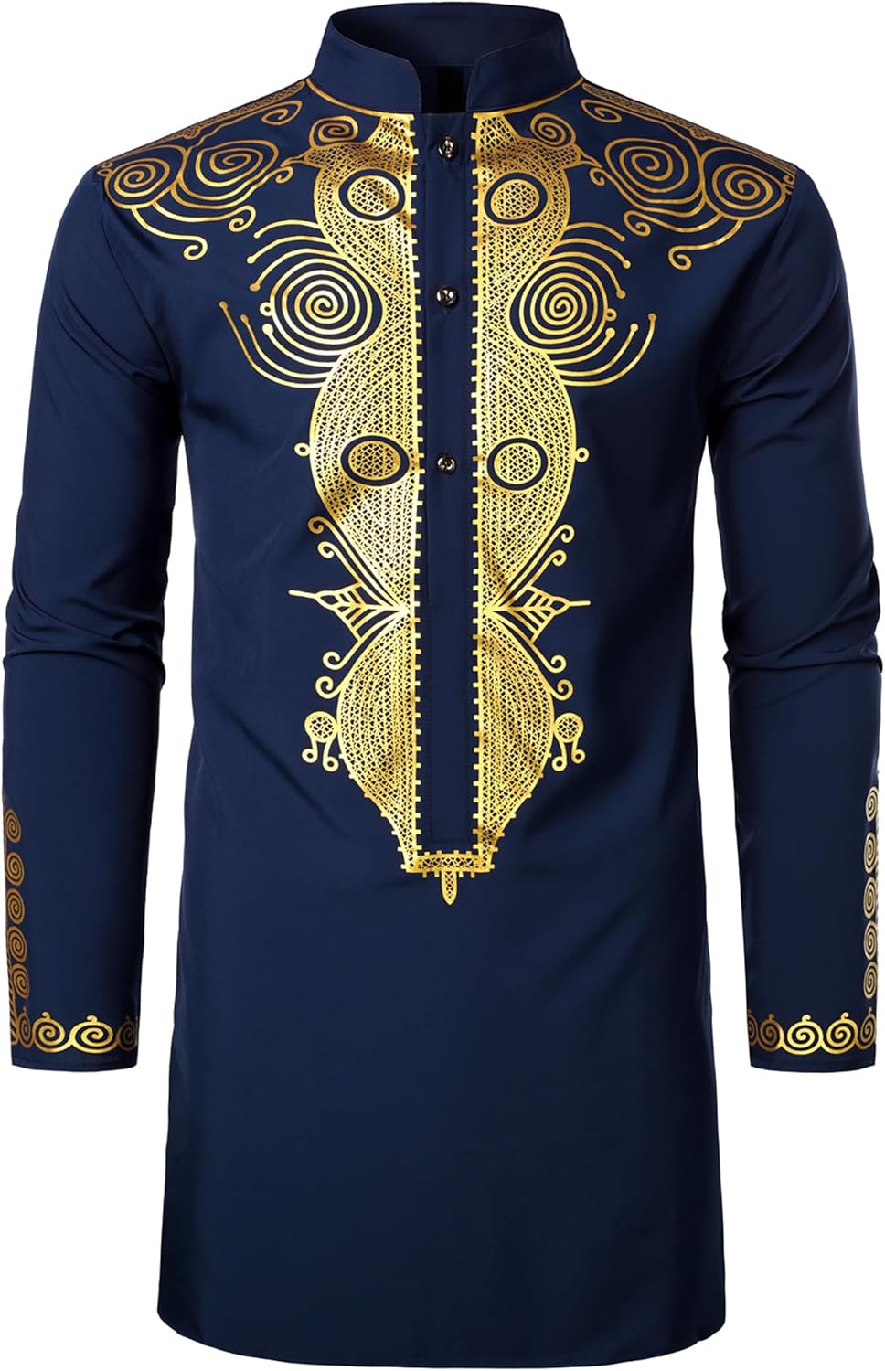 ZEROYAA Men's Traditional African Long Sleeve Dashiki Shiny Pattern Printed Dazzling Shirt