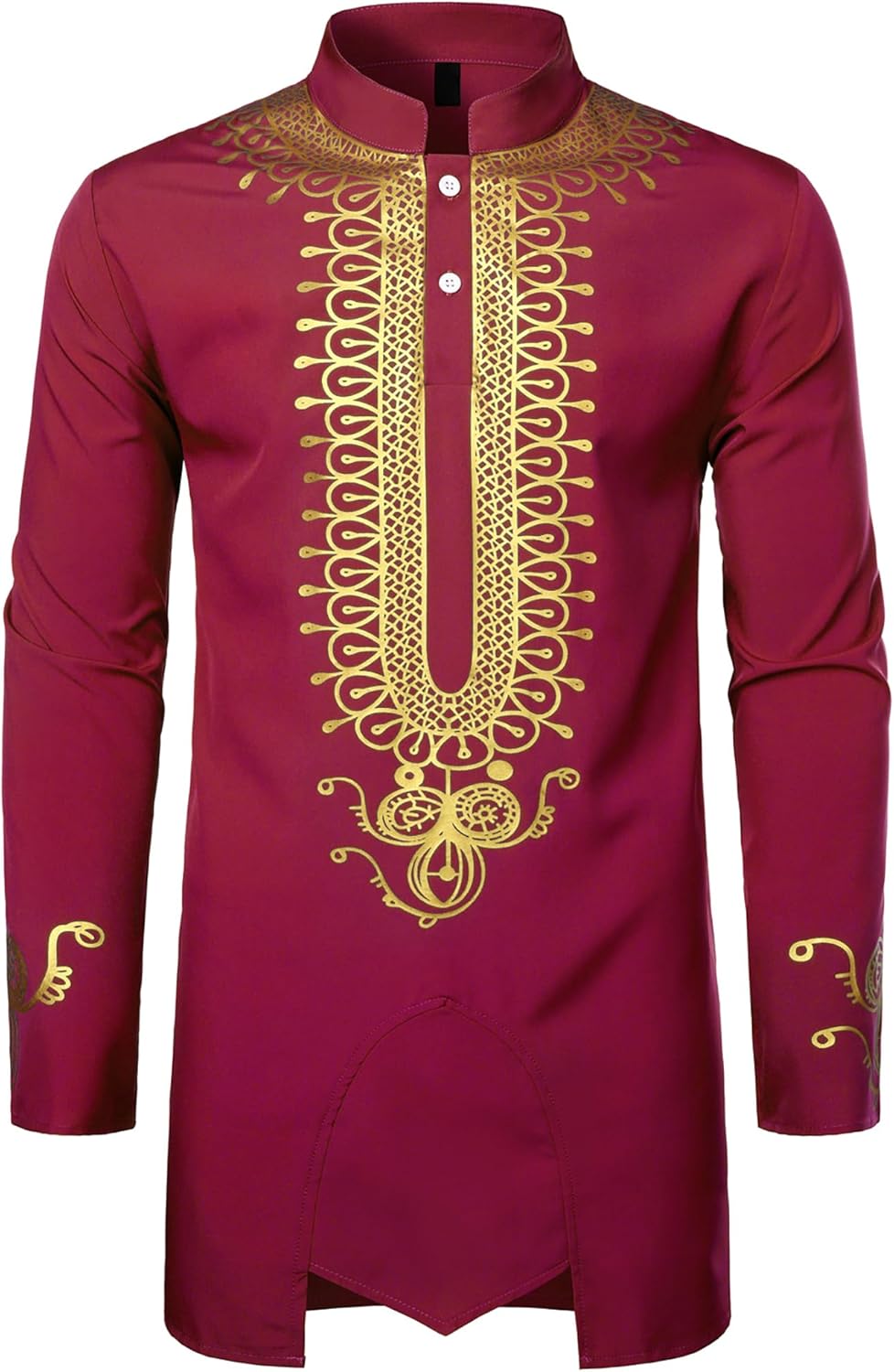 ZEROYAA Men's Traditional African Long Sleeve Dashiki Shiny Pattern Printed Dazzling Shirt