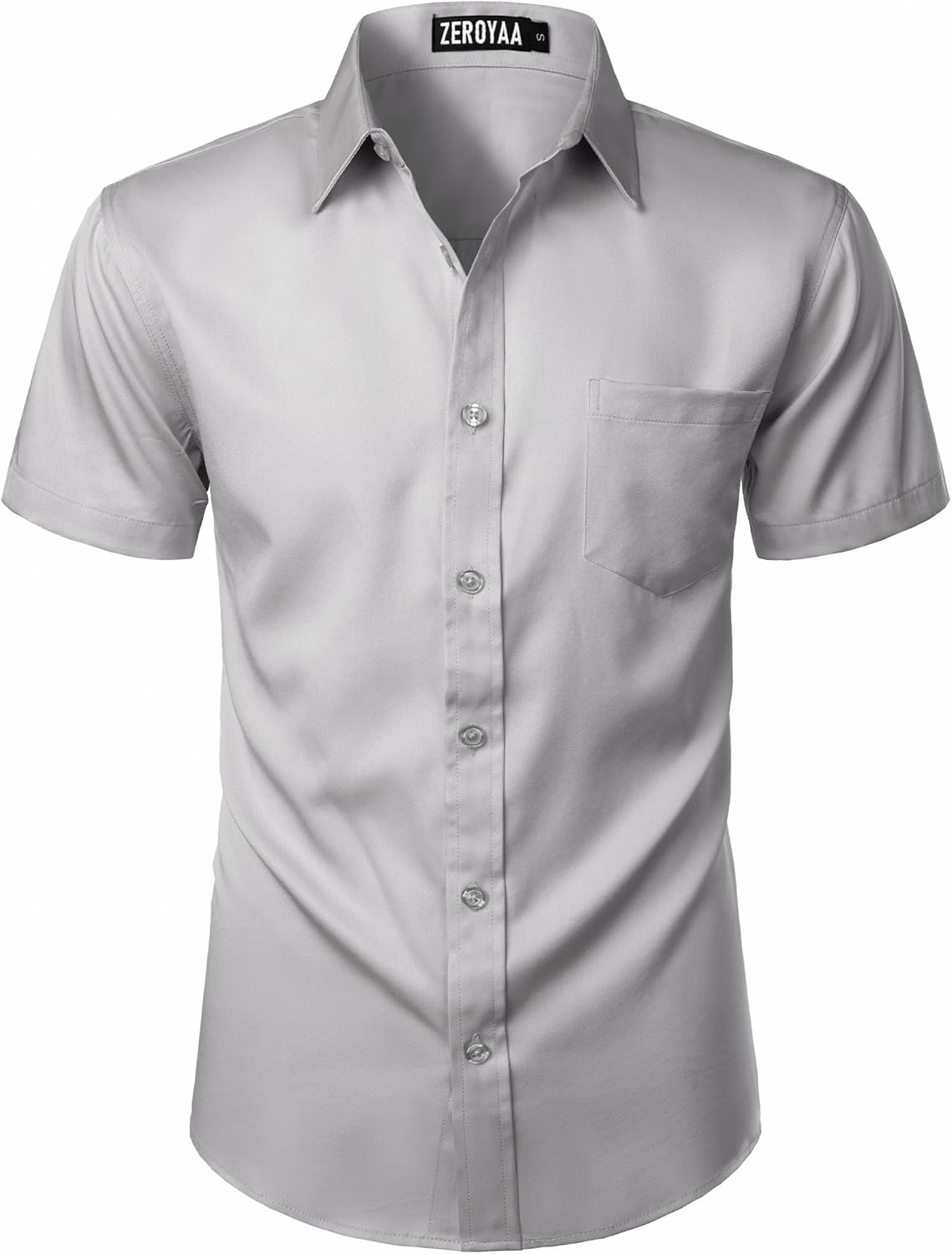 ZEROYAA Men's Casual Urban Stylish Slim Fit Short Sleeve Button Up Dress Shirt with Pocket