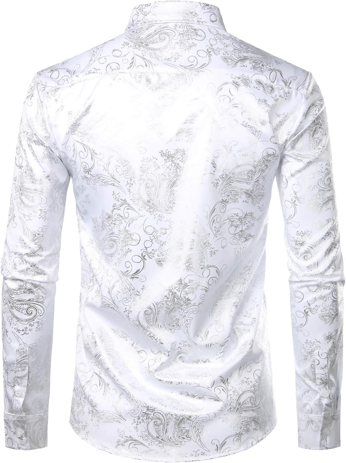 ZEROYAA Men's Luxury Paisley Dress Shirt Shiny Floral Printed Button Down Shirts for Party Prom