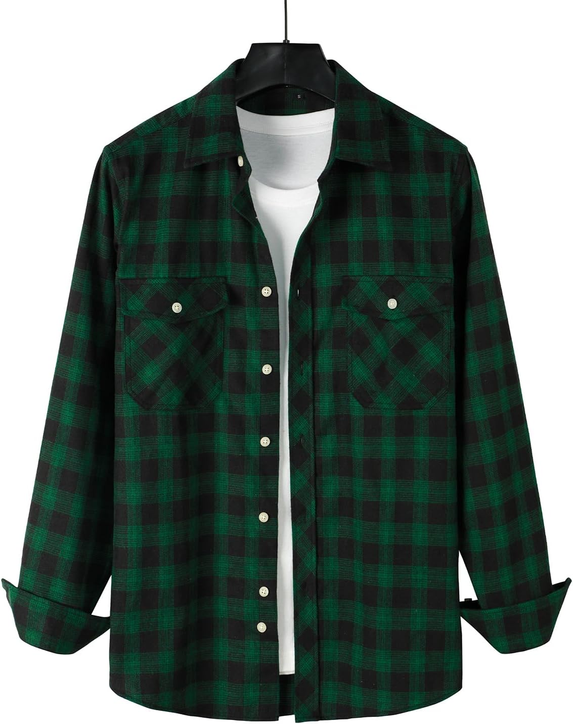 ZEROYAA Men's Casual Regular Fit Button Up Flannel Checked Plaid Shirts with Pockets