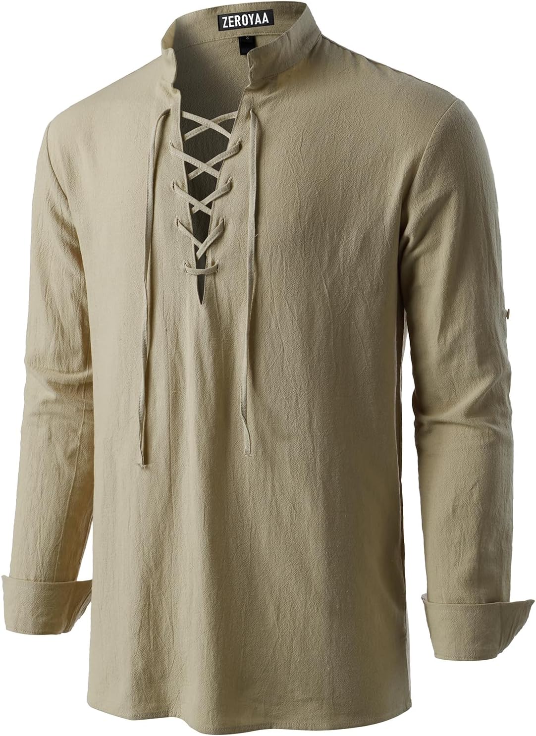 ZEROYAA Men's Medieval Vintage Long Sleeve Lace Up Shirt Renaissance Costume for Halloween Viking Pirate Cosplay