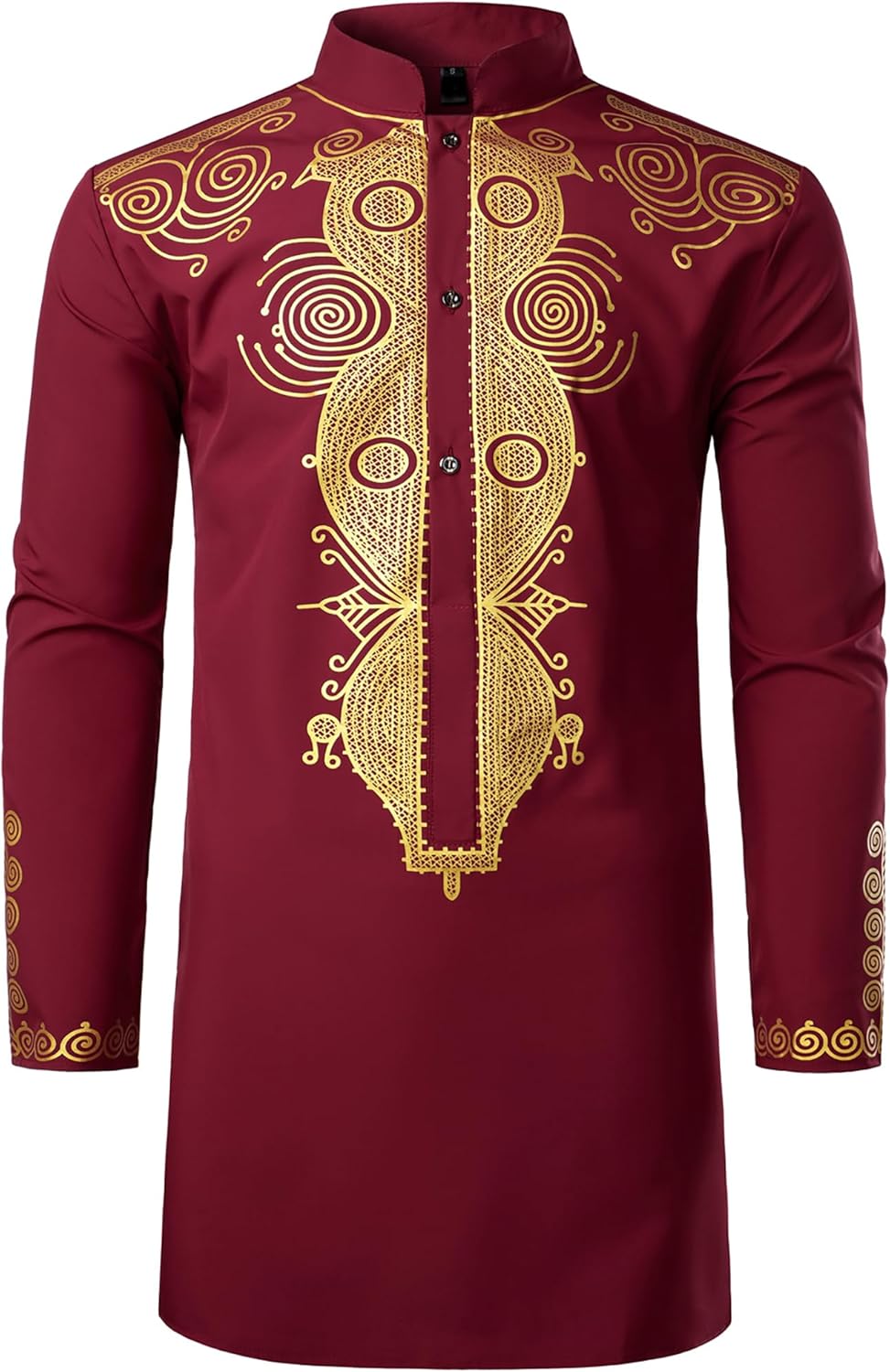 ZEROYAA Men's Traditional African Long Sleeve Dashiki Shiny Pattern Printed Dazzling Shirt