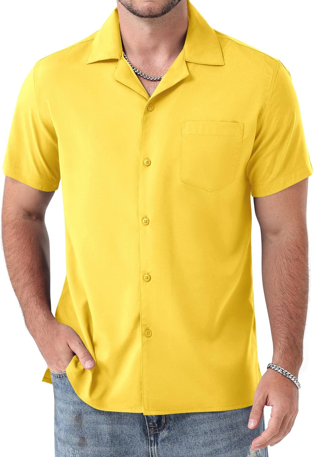 ZEROYAA Men's Regular Fit Short Sleeve Button Down Shirts Wrinkle Free Summer Lightweight Tops with Pocket
