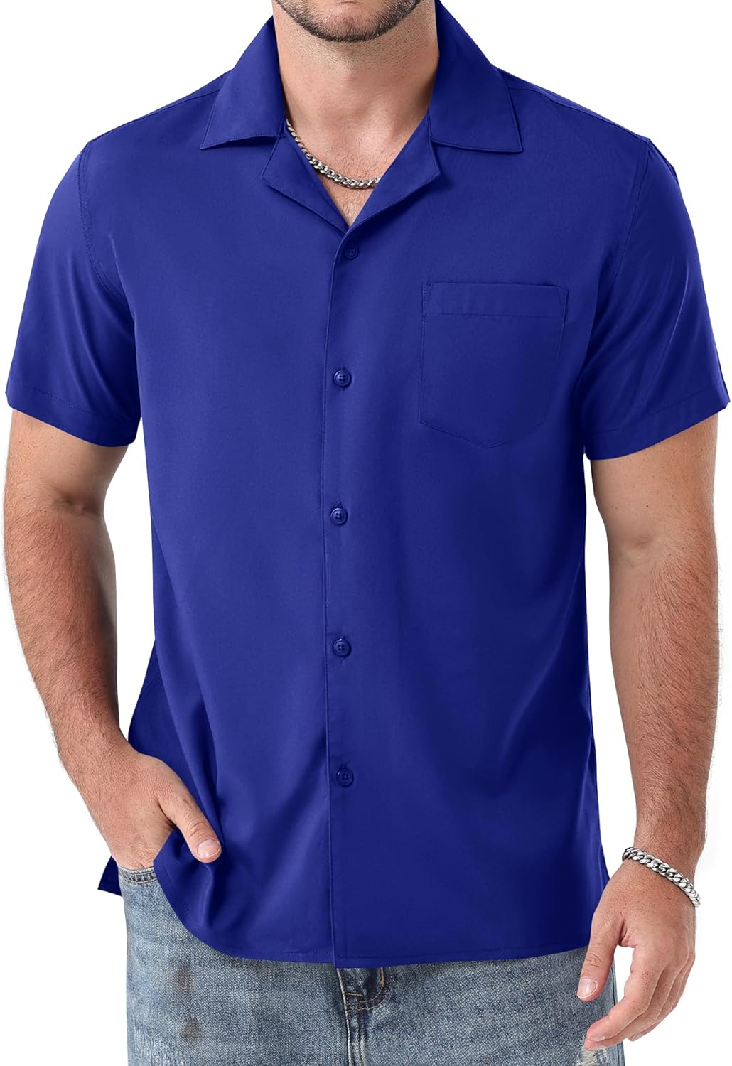 ZEROYAA Men's Regular Fit Short Sleeve Button Down Shirts Wrinkle Free Summer Lightweight Tops with Pocket