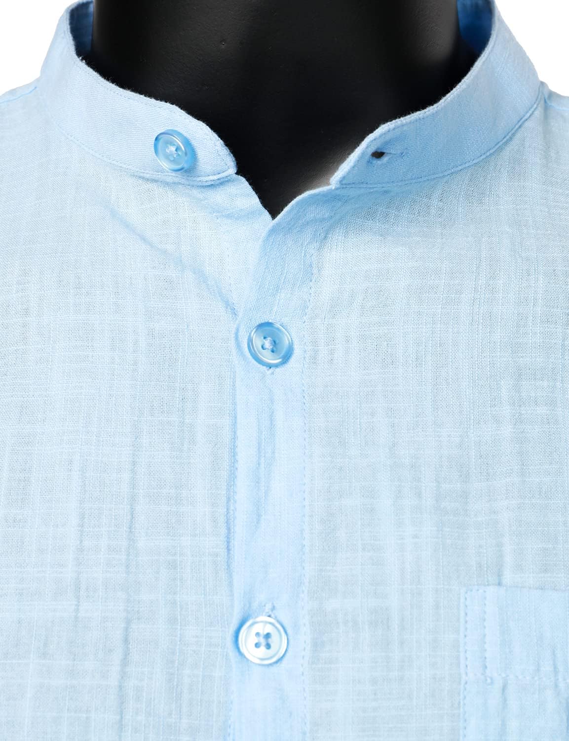ZEROYAA Men's Fitted Cotton Linen Long Sleeve Banded Collar Button Up Shirts Lightweight Beach Tops with Pocket