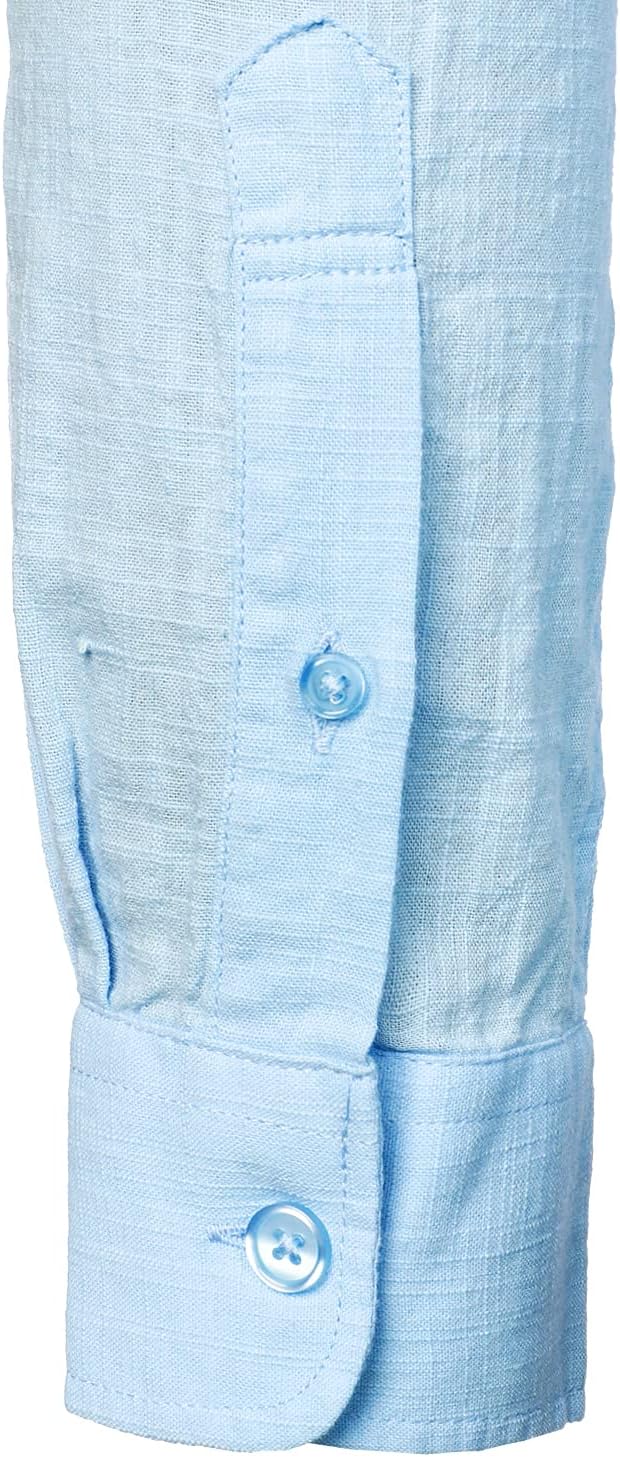 ZEROYAA Men's Fitted Cotton Linen Long Sleeve Banded Collar Button Up Shirts Lightweight Beach Tops with Pocket