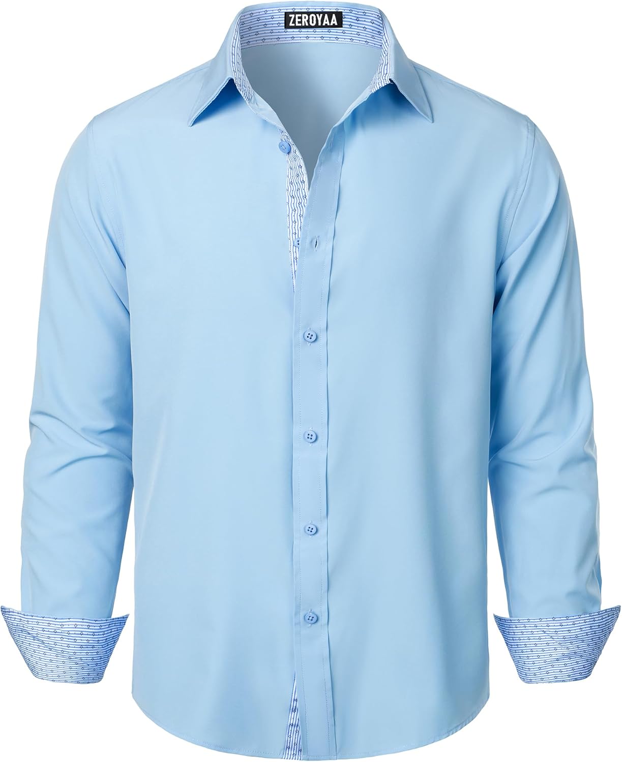 ZEROYAA Men's Regular Fit Dress Shirt Stretch Wrinkle-Free Long Sleeve Casual Business Button Up Shirts