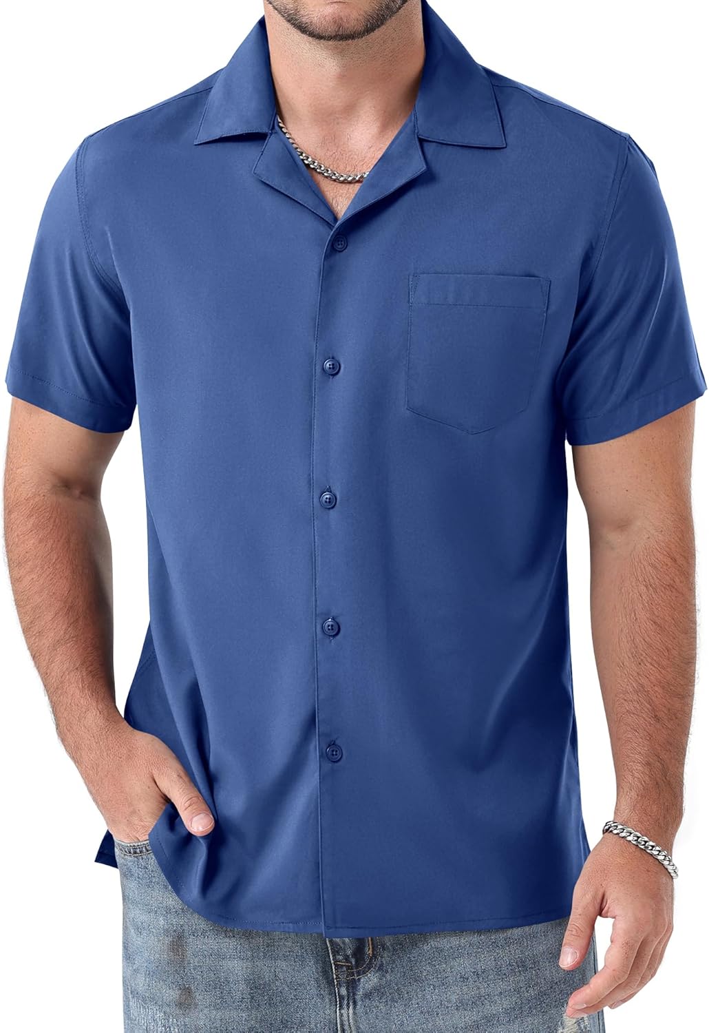 ZEROYAA Men's Regular Fit Short Sleeve Button Down Shirts Wrinkle Free Summer Lightweight Tops with Pocket
