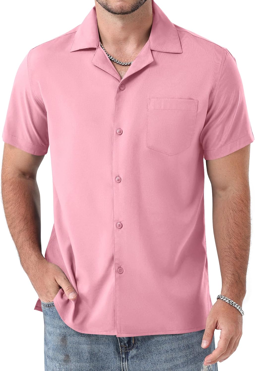 ZEROYAA Men's Regular Fit Short Sleeve Button Down Shirts Wrinkle Free Summer Lightweight Tops with Pocket