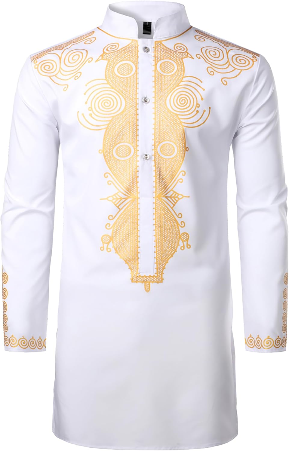 ZEROYAA Men's Traditional African Long Sleeve Dashiki Shiny Pattern Printed Dazzling Shirt