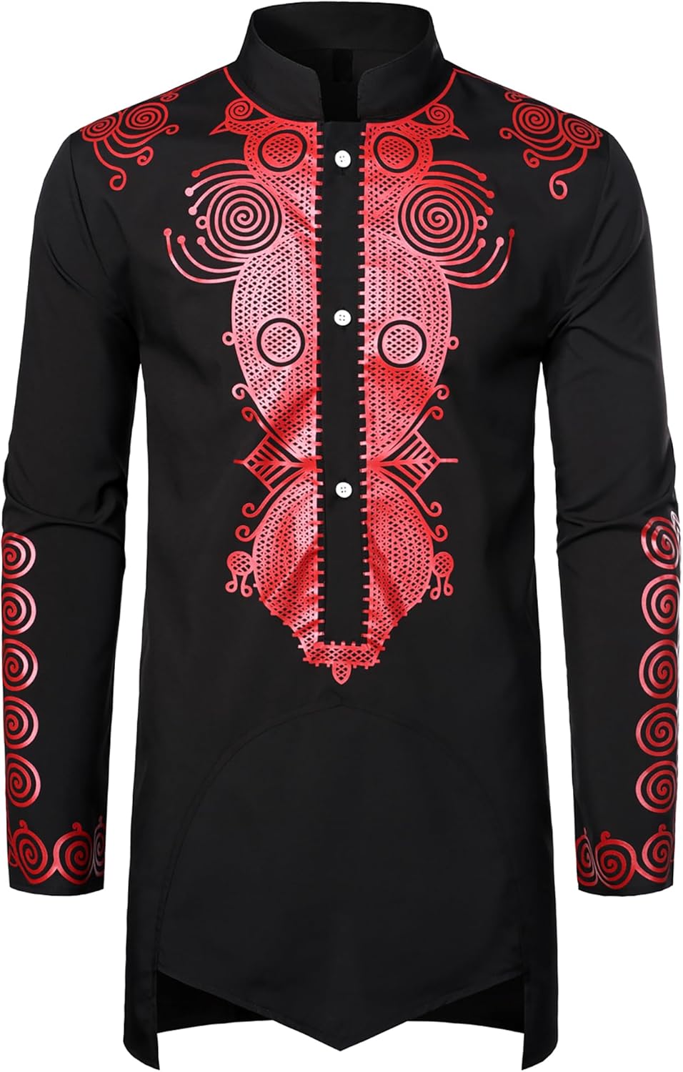 ZEROYAA Men's Traditional African Long Sleeve Dashiki Shiny Pattern Printed Dazzling Shirt