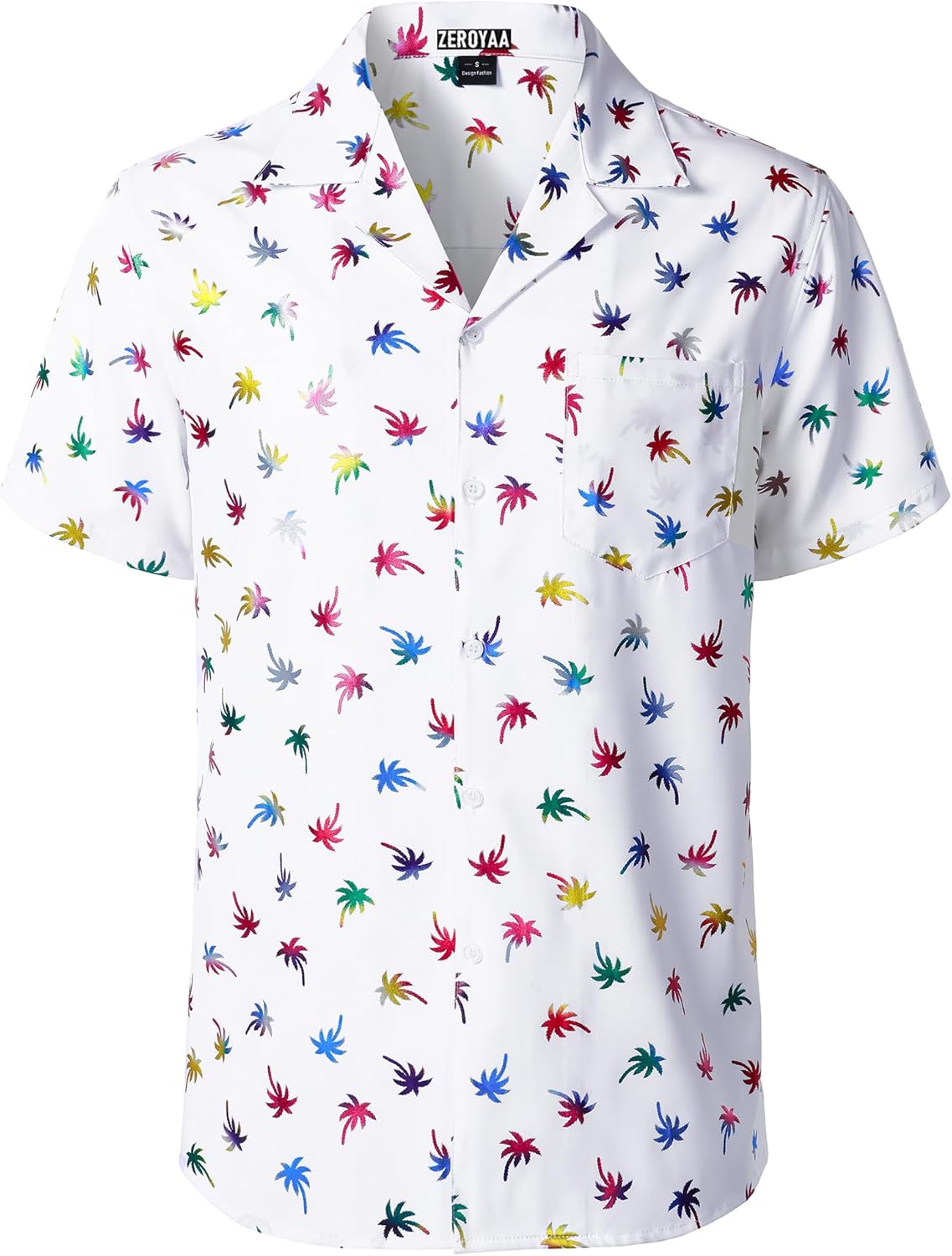ZEROYAA Men Stylish Print Cuban Shirt Short Sleeve Button Down Relaxed Fit Shirts Beach Hawaiian Vacation Tops