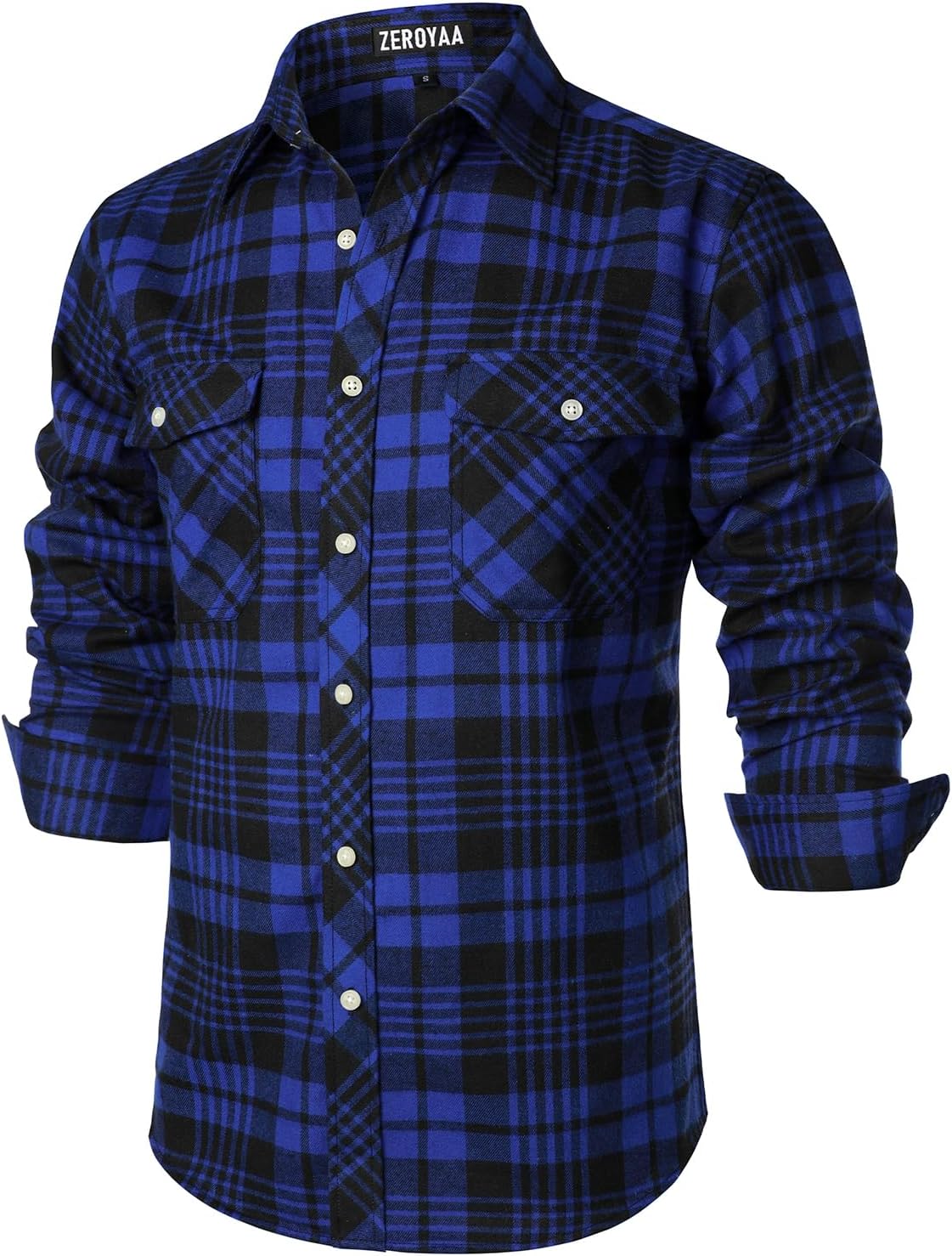 ZEROYAA Men's Casual Regular Fit Button Up Flannel Checked Plaid Shirts with Pockets