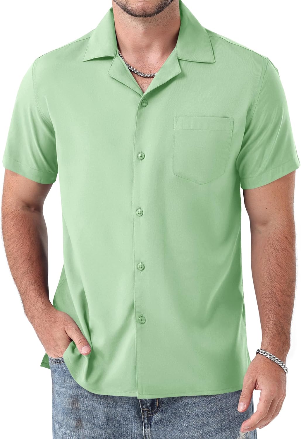 ZEROYAA Men's Regular Fit Short Sleeve Button Down Shirts Wrinkle Free Summer Lightweight Tops with Pocket