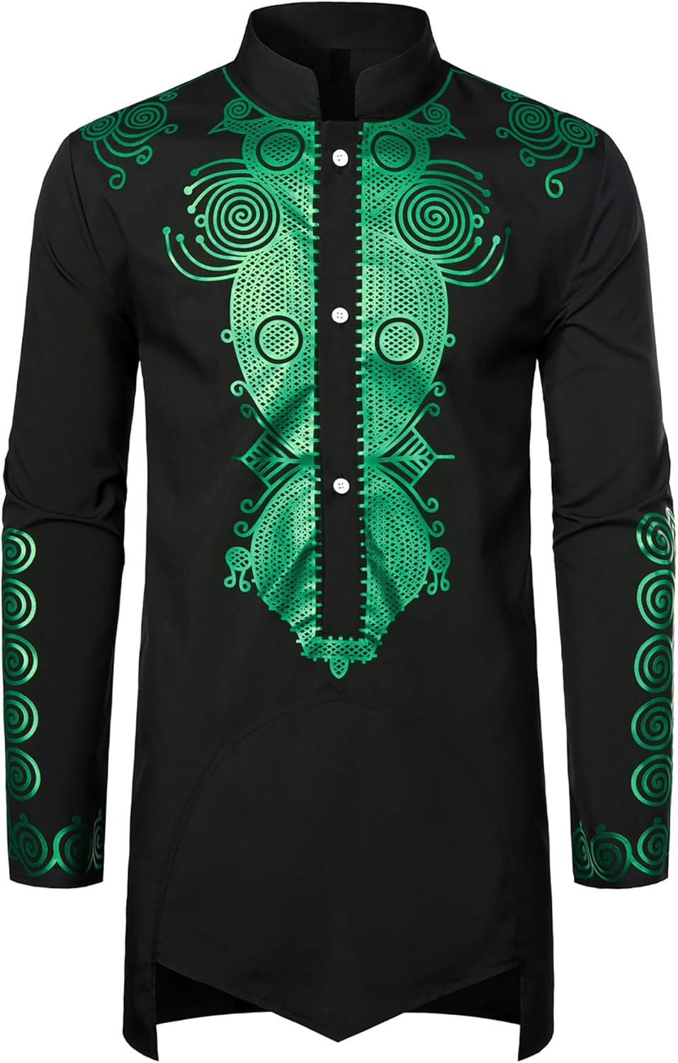 ZEROYAA Men's Traditional African Long Sleeve Dashiki Shiny Pattern Printed Dazzling Shirt