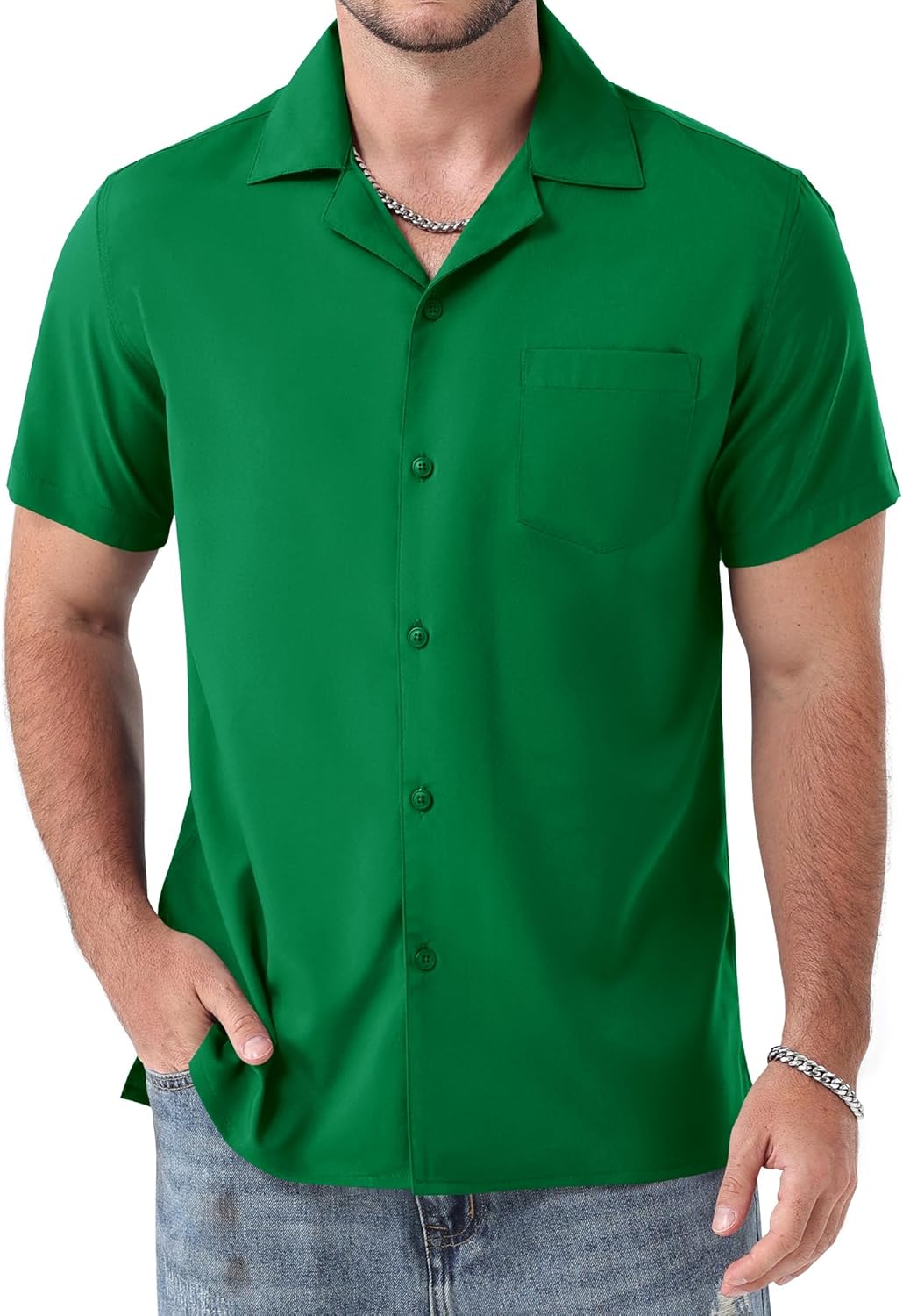 ZEROYAA Men's Regular Fit Short Sleeve Button Down Shirts Wrinkle Free Summer Lightweight Tops with Pocket
