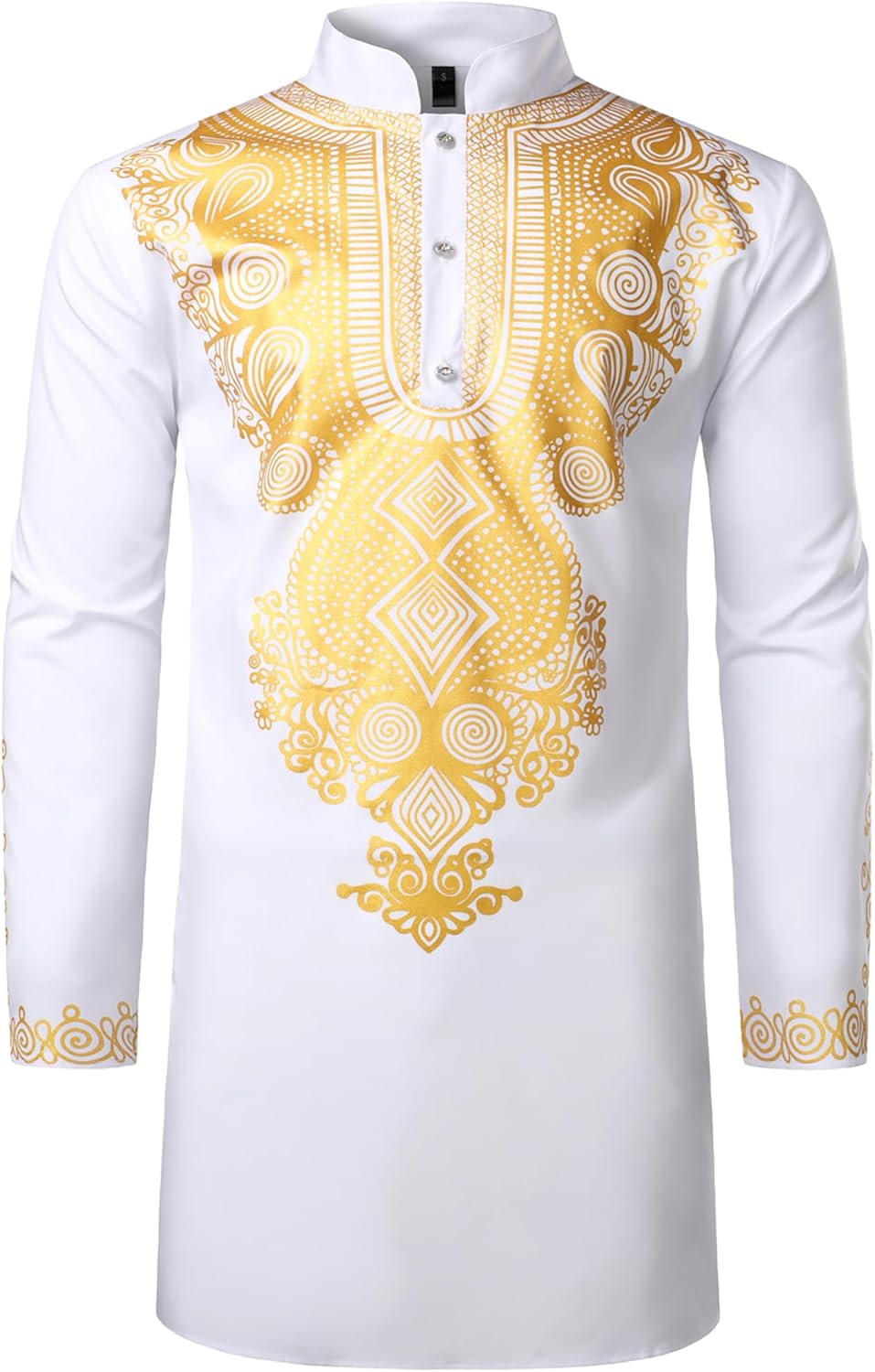 ZEROYAA Men's Traditional African Long Sleeve Dashiki Shiny Pattern Printed Dazzling Shirt