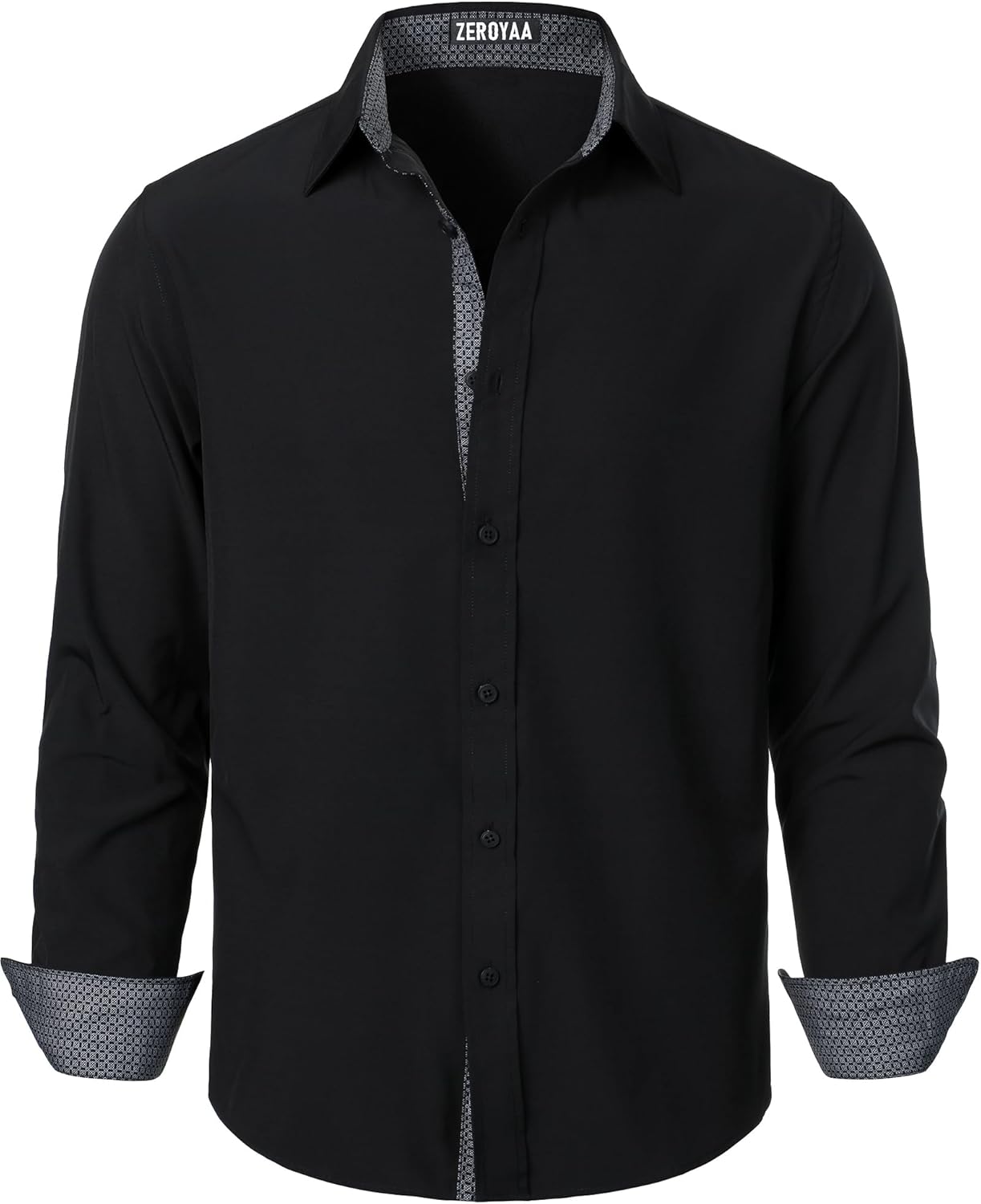 ZEROYAA Men's Regular Fit Dress Shirt Stretch Wrinkle-Free Long Sleeve Casual Business Button Up Shirts