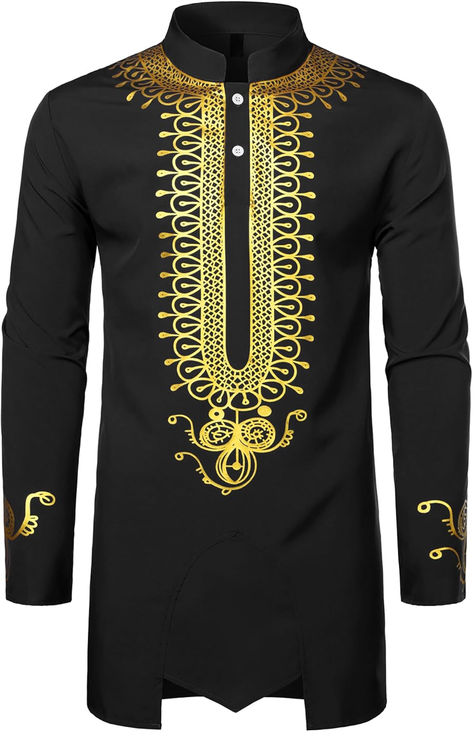 ZEROYAA Men's Traditional African Long Sleeve Dashiki Shiny Pattern Printed Dazzling Shirt