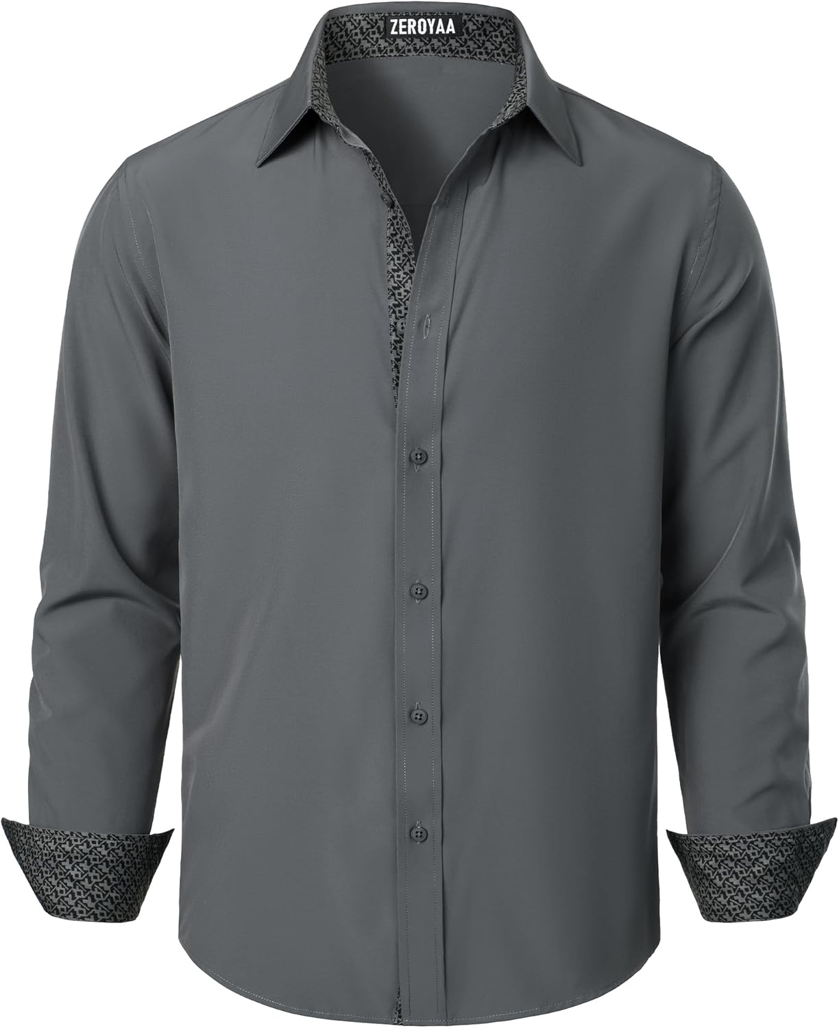 ZEROYAA Men's Regular Fit Dress Shirt Stretch Wrinkle-Free Long Sleeve Casual Business Button Up Shirts