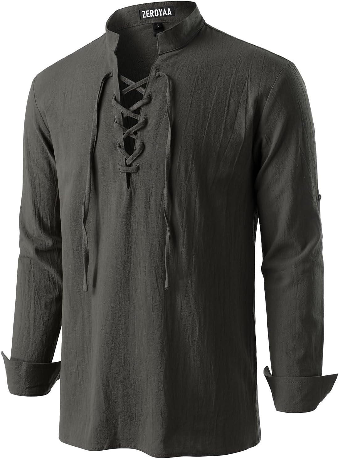 ZEROYAA Men's Medieval Vintage Long Sleeve Lace Up Shirt Renaissance Costume for Halloween Viking Pirate Cosplay