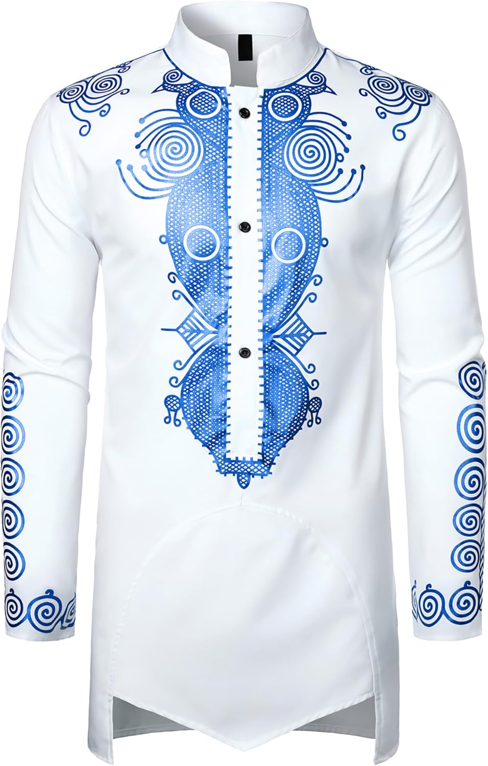 ZEROYAA Men's Traditional African Long Sleeve Dashiki Shiny Pattern Printed Dazzling Shirt